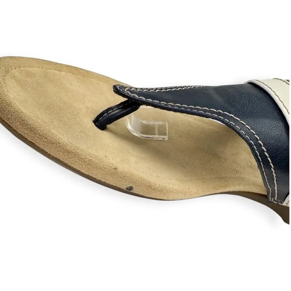 St. John Bay Zandora Blue‎ Nautical Faux Leather Wedge Tong Sandals 12M Comfort